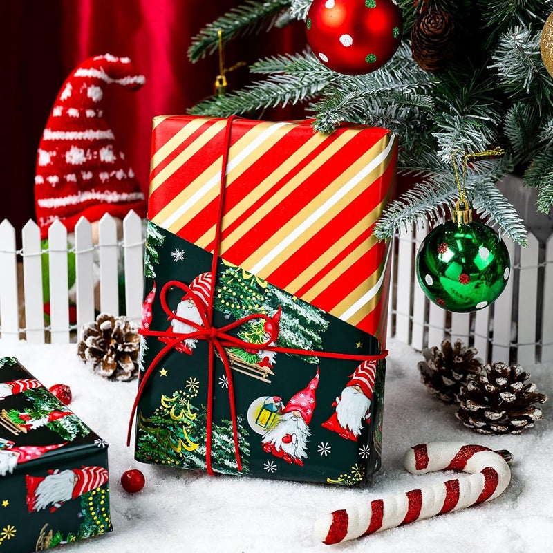 Yarcony Green Christmas Wrapping Paper Roll, Gnome Wrapping Paper, Cute Woodland Gnome, Christmas Tree Snowflake Gift Wrap for Presents Decoration,Seasonal Packaging Supplies (17 Inch X 33 Feet) - Image 4